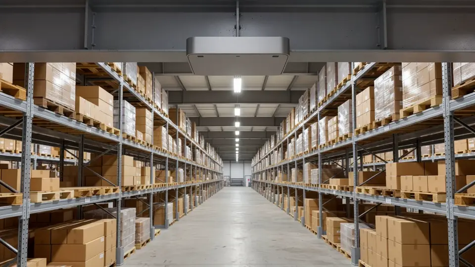 Access point gemonteerd in de warehouse-omgeving