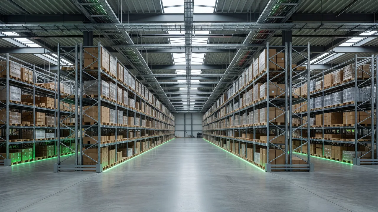 Overzicht van de logistieke bedrijfshal van Tiemex waar UTPinfra de infrastructuur realiseerde
